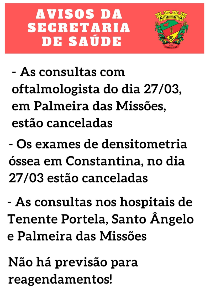 Avisos importantes da Secretaria de Saúde